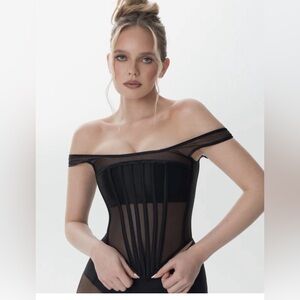 Black Lace-Up Sheer corset